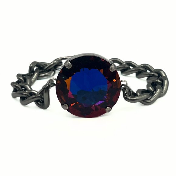 Handcrafted Large Exotic Red w/ Blue Swarovski Crystal Chunky Chain Bracelet - Picture 8 of 16